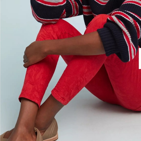 Pilcro & The Letterpress from Anthropologie Red Floral High Rise Skinny Jean- 30 - Picture 4 of 14